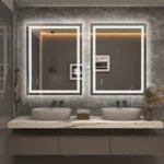 Apmir Frameless Double LED Lights Anti-Fog Bathroom Vanity Mirror in Tempered Glass & ETL