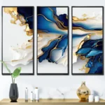 Designart "Abstract Geode Gold And Blue Marble Shape III" Modern Geometric Framed Canvas Art Print - 3 Panels