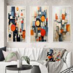Designart "Constructivism Constructed Horizons VII" Abstract Framed Wall Art Set Of 3 Frame Gallery Set For Office Decor