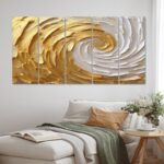 Designart "Gold and Cream Enchanted Whirls I" Abstract Spirals Multipanel Wall Art Living Room set