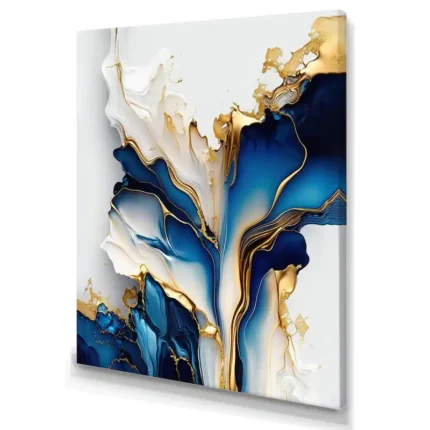 Designart 'Abstract Geode Gold And Blue Marble Shape III' Animals Canvas Wall Art