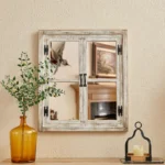 Glitzhome 31.5"H Oversized Farmhouse Wood Frame Accent Window Wall Mirror
