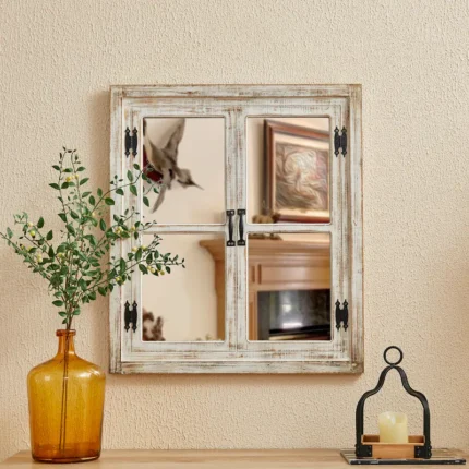 Glitzhome 31.5"H Oversized Farmhouse Wood Frame Accent Window Wall Mirror