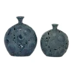 Blue Ceramic Eclectic Vase Set of 2
