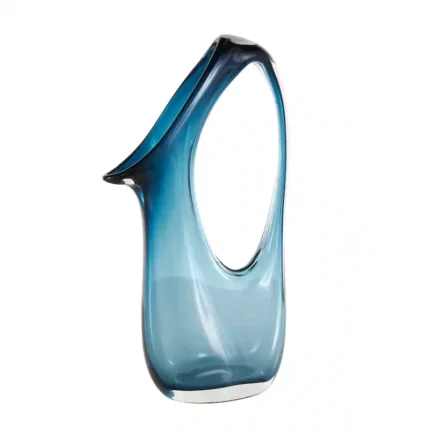 Blue Glass Abstract Vase with Cutout Handle and Elongated Opening