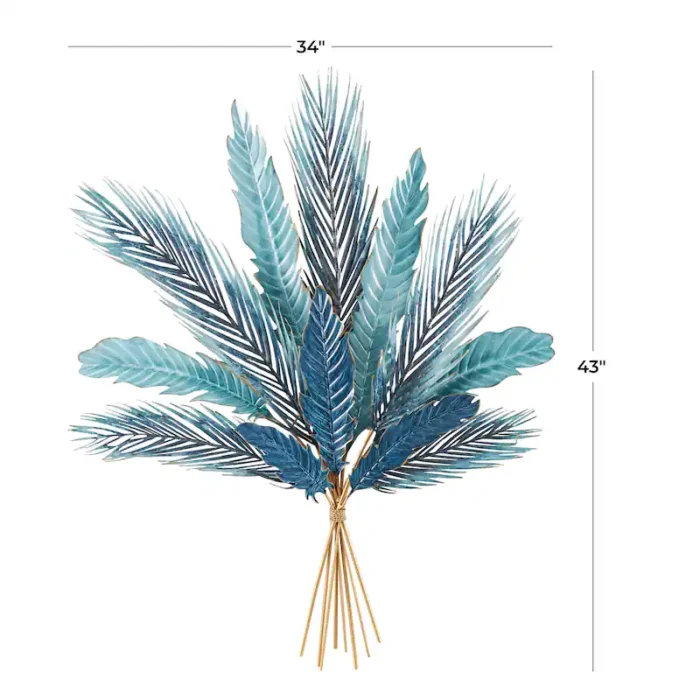 Blue Metal Bundle Leaf Wall Decor with Gold Stems - KEA Home