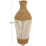 Brown Seagrass Handmade Wrapped Tall Floor Vase with Open Framed Cream Bamboo Center