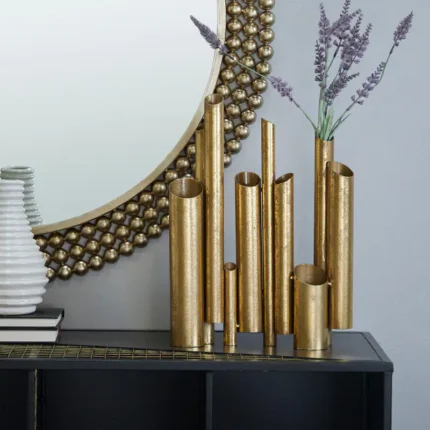 CosmoLiving by Cosmopolitan Gold Metal Organ Pipe Vase - 11W, 14H