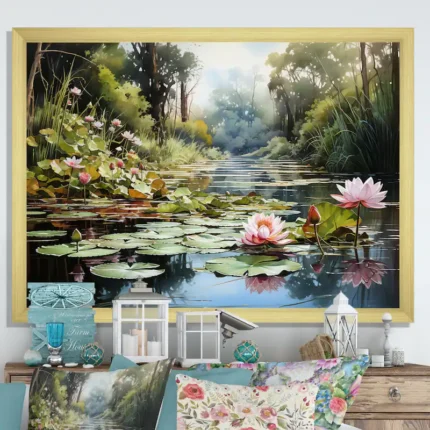 Designart "China Art Jade Lotus I" Chinese Framed Wall Art Living Room