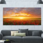 Designart "Poppy Field under Bright Sunset" Modern Landscpae Wall Art - Multi-color