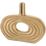 Gold Aluminum Metal Circular Geometric Vase with Linear Etchings