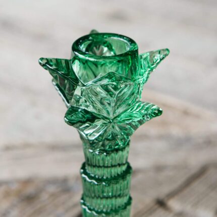 Green Glass Palm Tree Candlestick