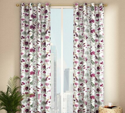 Grey Floral Galore Full Length Curtain