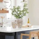 Marbled White Modern Jagged Top Urn Tall Stoneware Vase (Single)