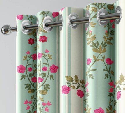 Pistacho Rose Twist Curtains Set of 2