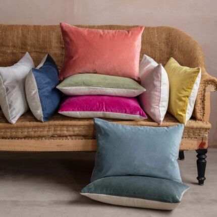 Rectangular Velvet and Linen Backed Cushions