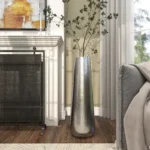Silver Aluminum Metal Tall Hammered Vase