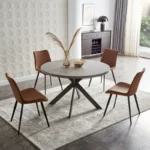 47.2'' Round Dining Table Set, Modern Kitchen Table for 4-6 Person, Steel Legs (1 Table 4 Chairs)