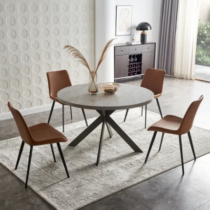 47.2'' Round Dining Table Set, Modern Kitchen Table for 4-6 Person, Steel Legs (1 Table 4 Chairs)