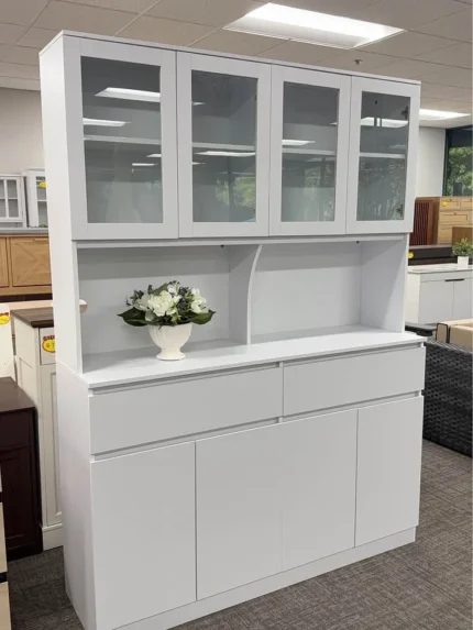 Kitchen Pantry With Glass Door And Microwave Shelf
