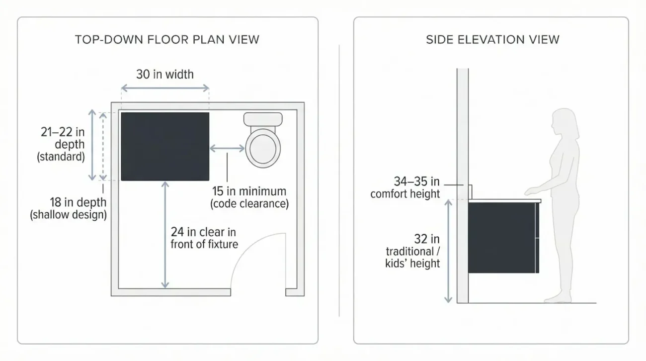 Use this simple layout guide to confirm your 30-inch black bathroom vanity will fit before you buy