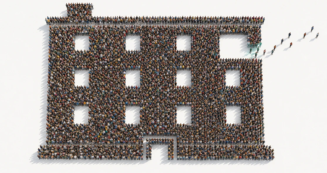 Crowd mosaic apartment building