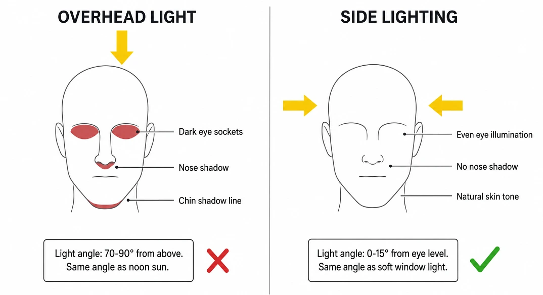 Overhead vs side lighting on a face
