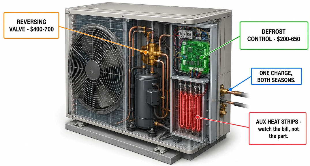 The three parts a furnace never taught anyone to check. When one of them fails, the symptoms point at something more expensive.