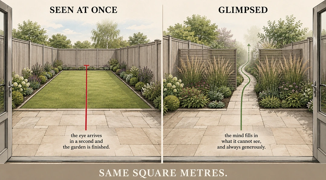 A garden you take in at one glance is a garden your brain has already finished with