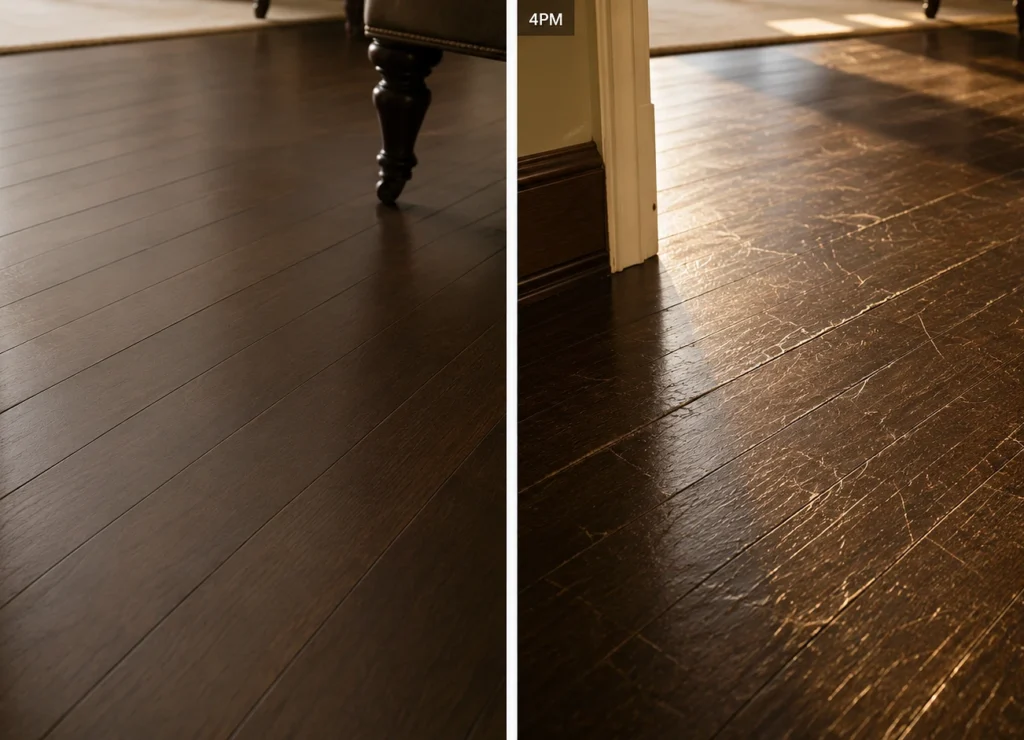 Not the floor getting worse over a day, just the light finally telling the truth about it