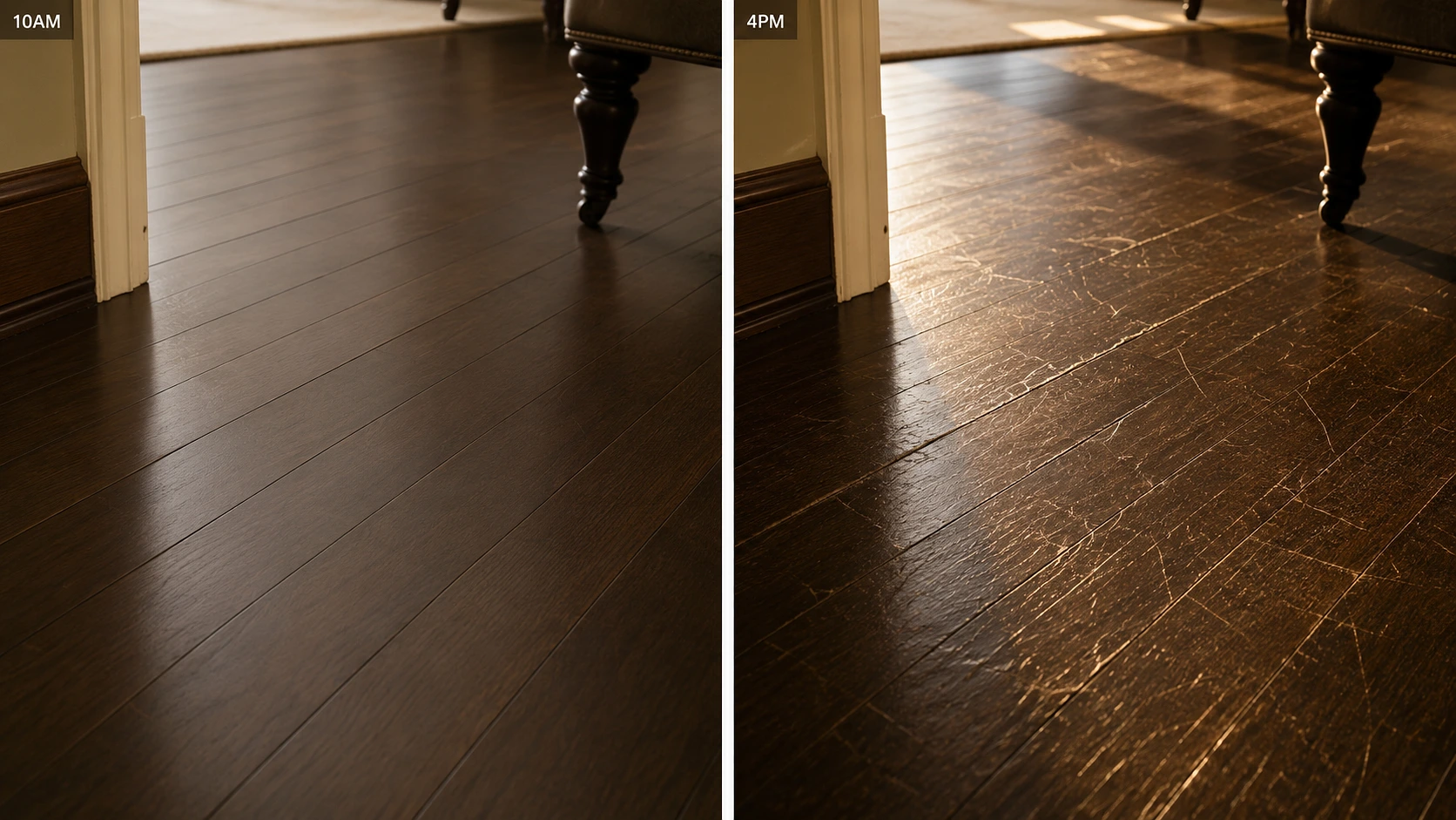 Not the floor getting worse over a day, just the light finally telling the truth about it