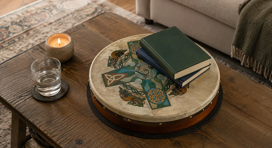 Slide a felt or cork pad under it before anything else touches the head, and keep the wet glass on its own coaster