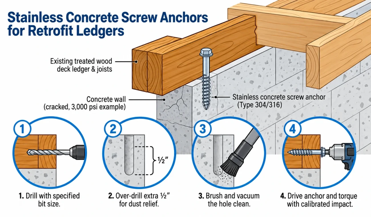 Stainless concrete screw anchors